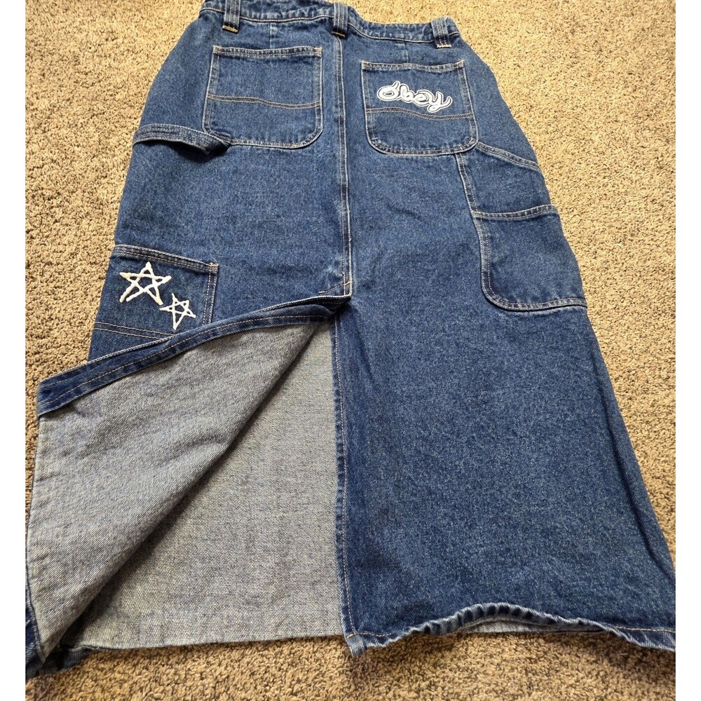 Obey Denim Jean Carpenter Skirt Size 28 90's Skater Punk Streetwear Urban - Picture 7 of 11